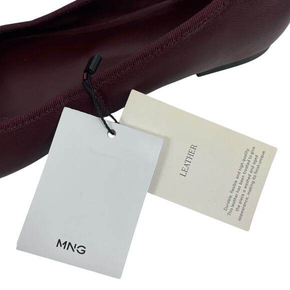 Mango MNG Bow Leather Ballet Flats Burgundy Size 39/US 8.5 - Picture 12 of 12